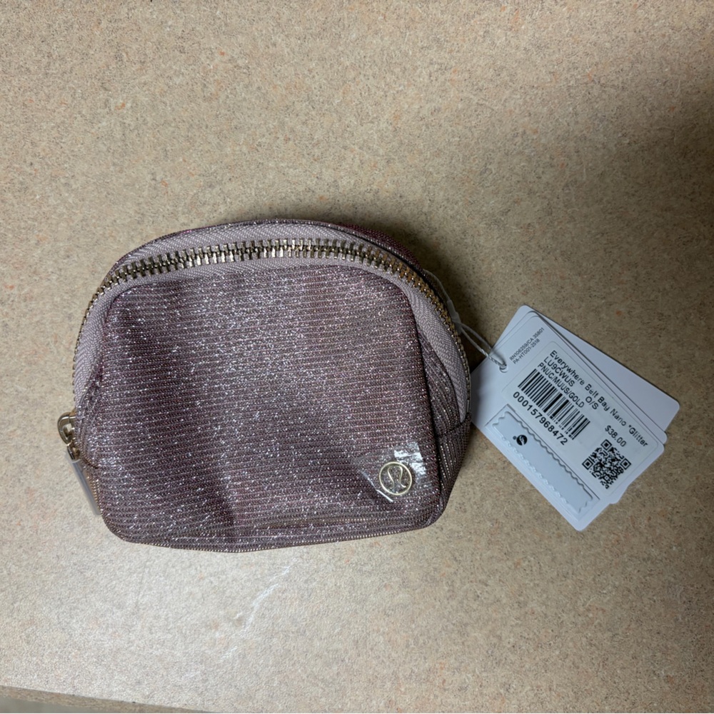 Everywhere Belt Bag Nano - Pink Glitter/Gold NWT